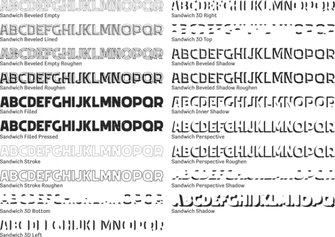 Sandwich 3D System Font Preview