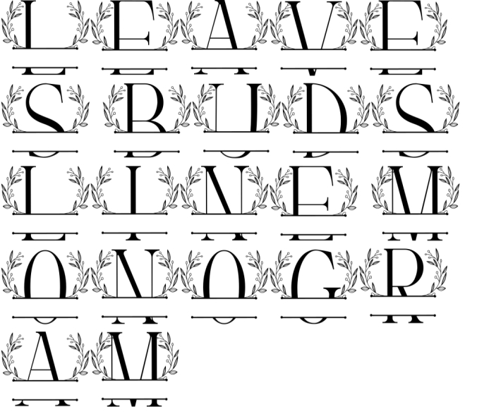 Leaves Buds Line Monogram Font Preview