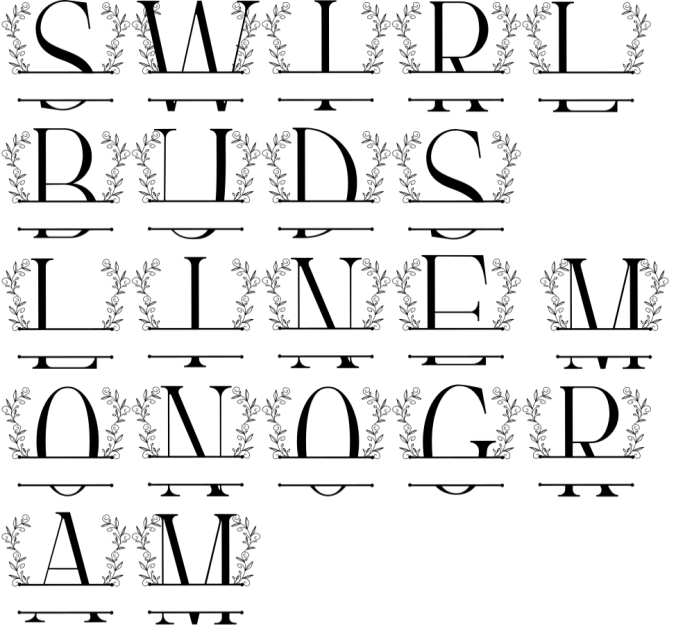 Swirl Buds Line Monogram Font Preview