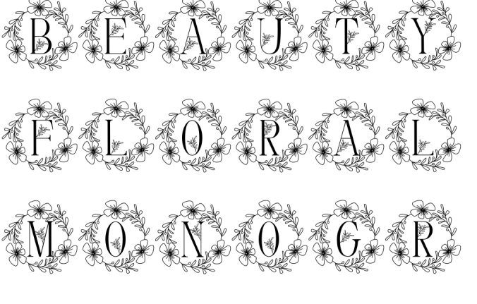Beauty Floral Monogram Font Preview