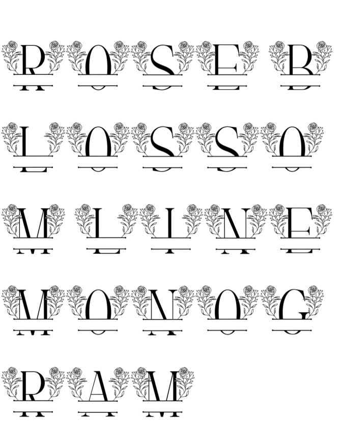 Rose Blossom Line Monogram Font Preview