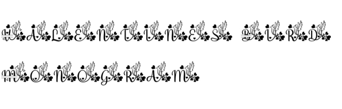 Valentines Bird Monogram Font Preview