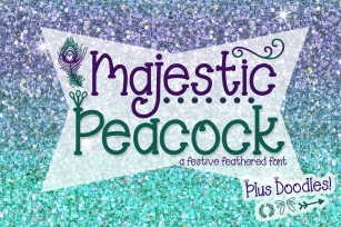 Majestic Peacock - a festive feathered font plus doodles Font Download