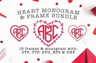 Heart Shaped Monogram with 15 Frames Bonus Font Download