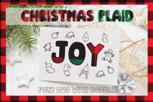Christmas buffalo plaid font with doodles elements Font Download