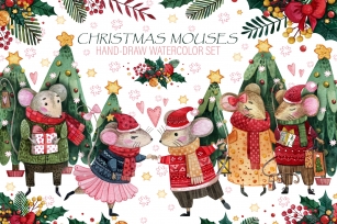 Christmas mouses watercolor collection Font Download