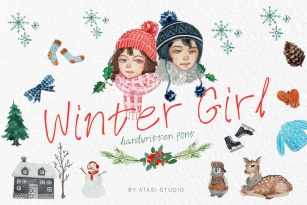 Winter Girl Font & Watercolor Winter Theme Bundle Font Download