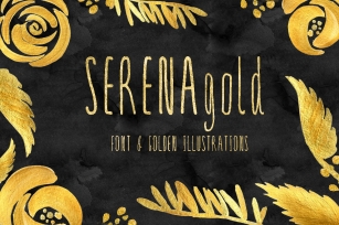 SERENA gold. Font & golden flowers. Font Download