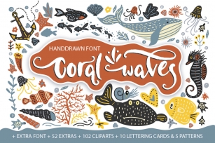 Coral waves. Font and clip arts. Font Download