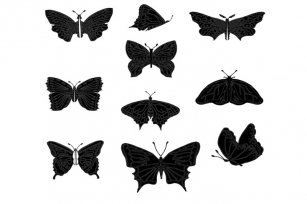 Set of butterflies, isolated on white, collection of silhouettes, EPS Font Download