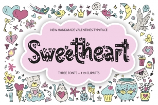 Sweetheart typeface + 119 clip arts. Font Download