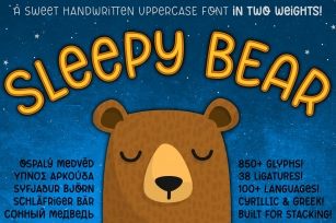 Sleepy Bear: a fun cute kids with Cyrillic and Greek! Font Download