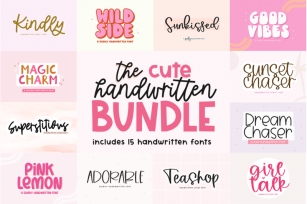 Cute Handwritten Font Bundle - 15 Fonts for Crafters! Font Download