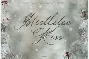 Mistletoe Kiss. Christmas floral font Font Download