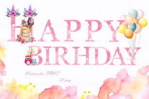Watercolor font. Happy Birthday.PNG Font Download