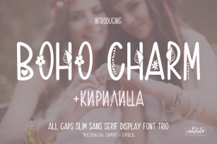 Boho Charm- All Caps Slim Sans Serif Trio, Multilingual Font Download