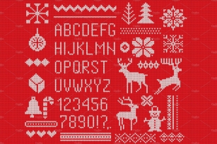 Knitted font, elements and borders. Font Download