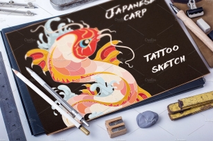 Tattoo illustration Japaneese carp Font Download