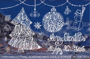 Merry Christmas tree lettering set Font Download