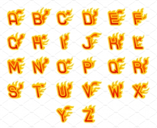 Fiery a to z letters burning abc Font Download