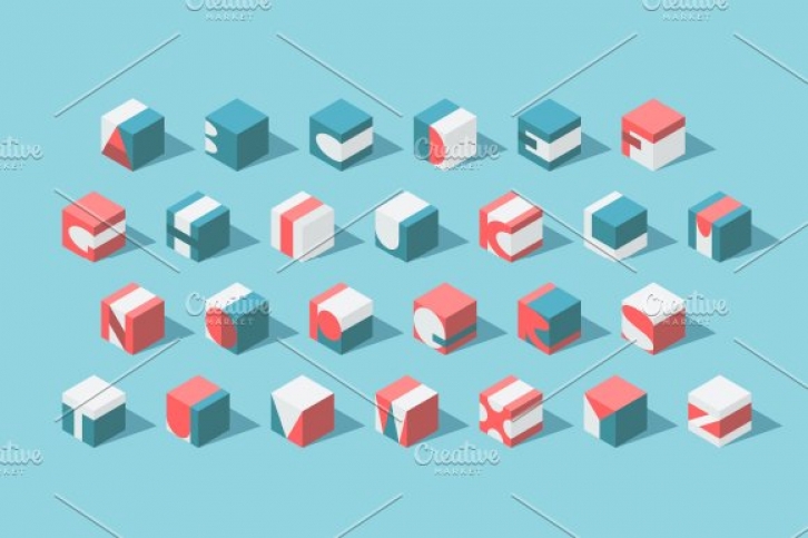 Isometric ABC, numerals and pattern Font Download