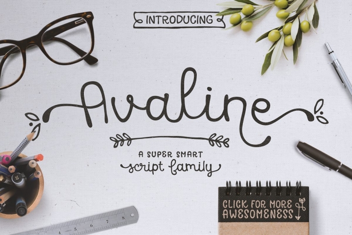 Avaline Script Family + BONUS Extras Font Download