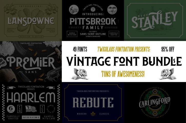 Vintage Font Bundle | 49 Fonts in 1 Font Download