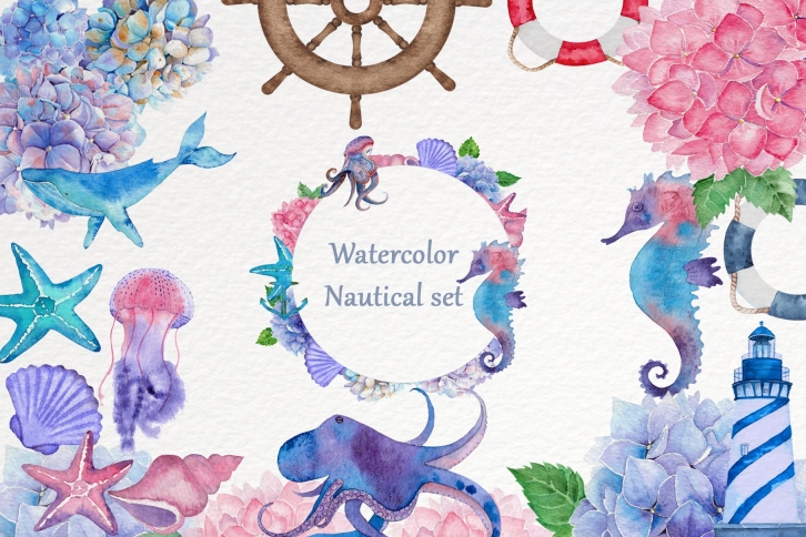 Watercolor nautical set Font Download