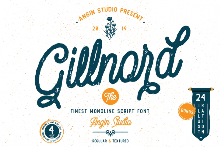 Gillnord Monoline Script extras illustration Font Download