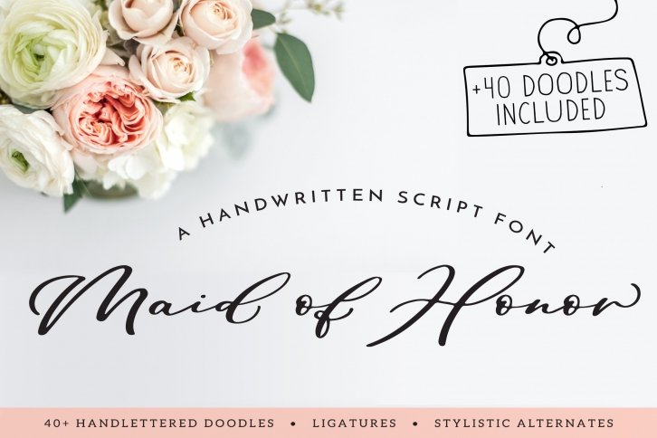 Maid Of Honor - A script font with matching doodles Font Download