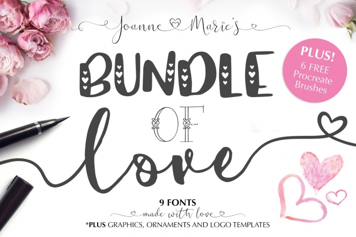 Valentines Font Bundle with 6 Free Procreate Brushes Font Download