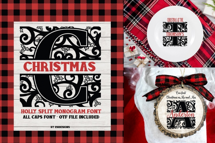 Christmas Holly Split Monogram Font | Serif Font Font Download