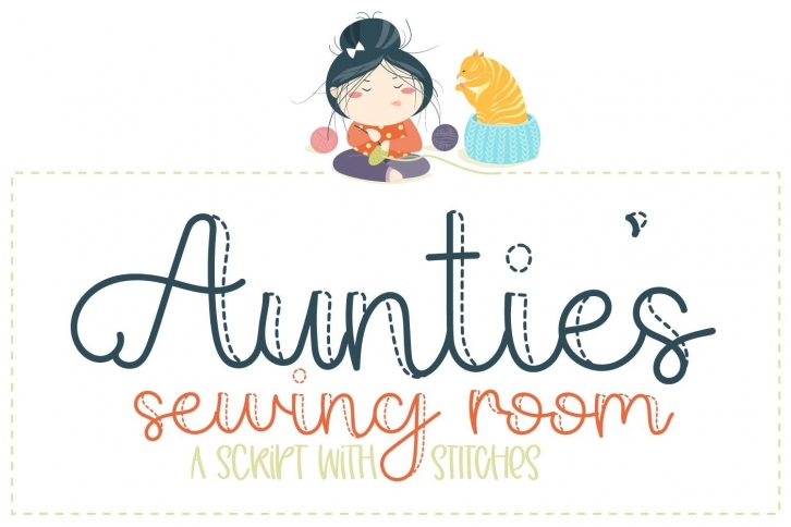 Aunties Sewing Room - A Script with Stitches Font Download