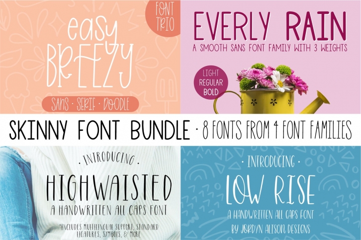 Skinny 4 Font Bundle, 8 Fonts from 4 Families Font Download