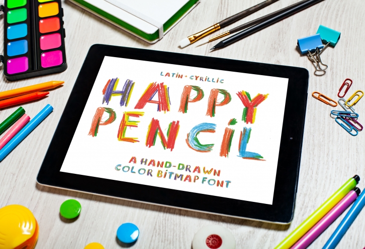 Happy Pencil bitmap color font Font Download