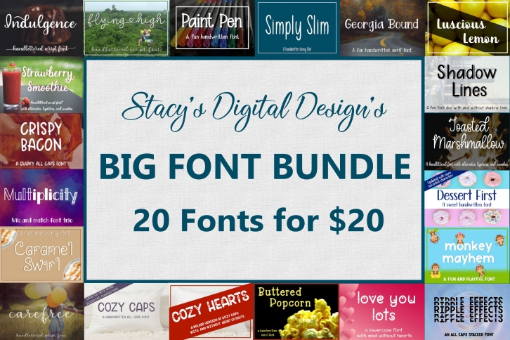 Big Font Bundle - 20 Handwritten Fonts Font Download