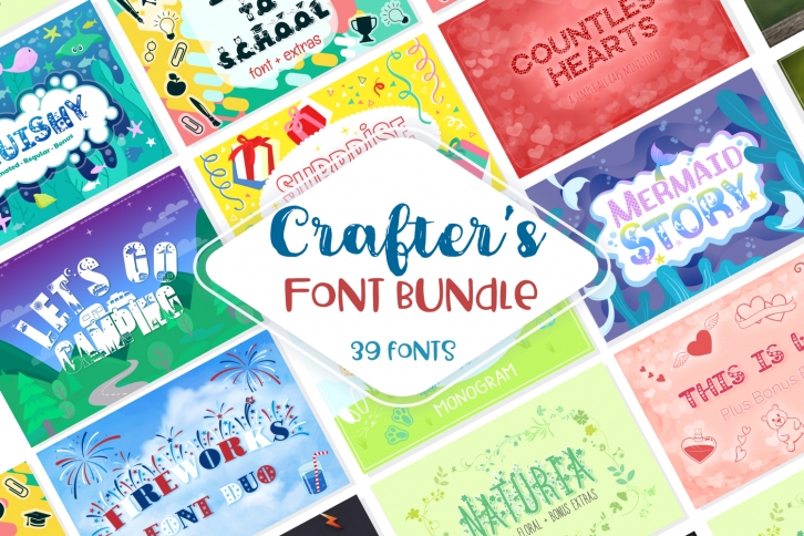 Sale! Crafters Huge Font Bundle | 39 Fonts in 26 Families Font Download