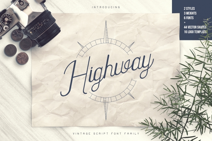 Highway - Vintage script font family with Extras Font Download
