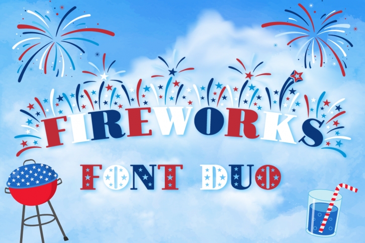 4th of July Font, Fireworks Font & Bonus Star Studded Font Font Download