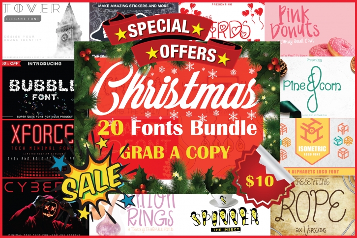 Christmas Fonts Bundle Vol. 2 Pack, 20 Fonts Font Download