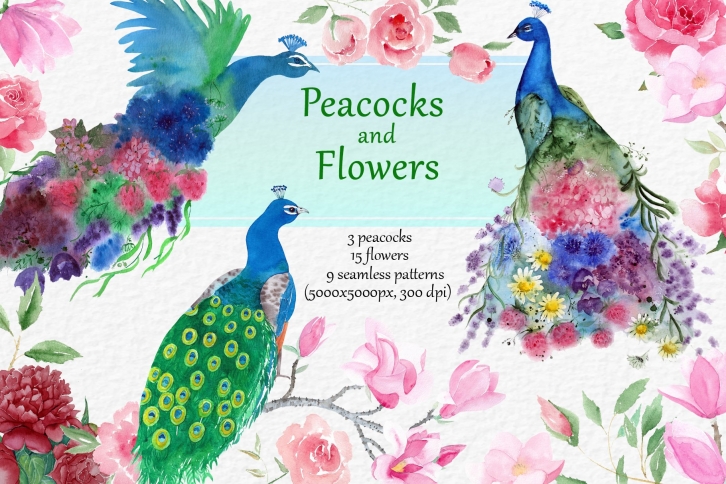 Watercolor Peacocks and Flowers Font Download