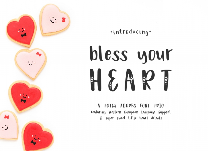 Bless Your Heart Hand Lettered Font Trio w Hearts Font Download