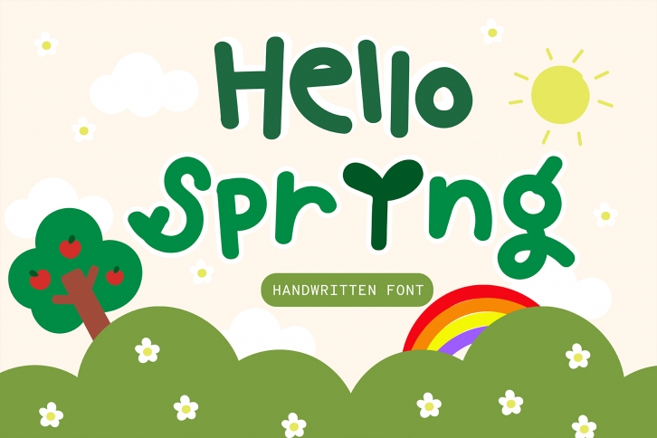 Hello spring Handwritten- Cute Baby font Kawaii style! Font Download