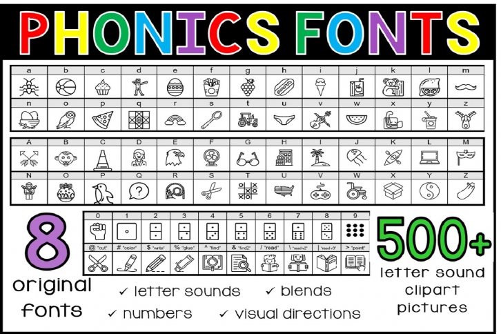 Phonics Fonts Bundle - 8 Clip Art Fonts Font Download