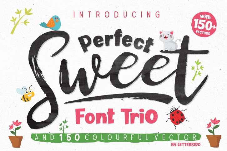 Perfect Sweet - Font Trio and 150 Colourful Vectors Font Download