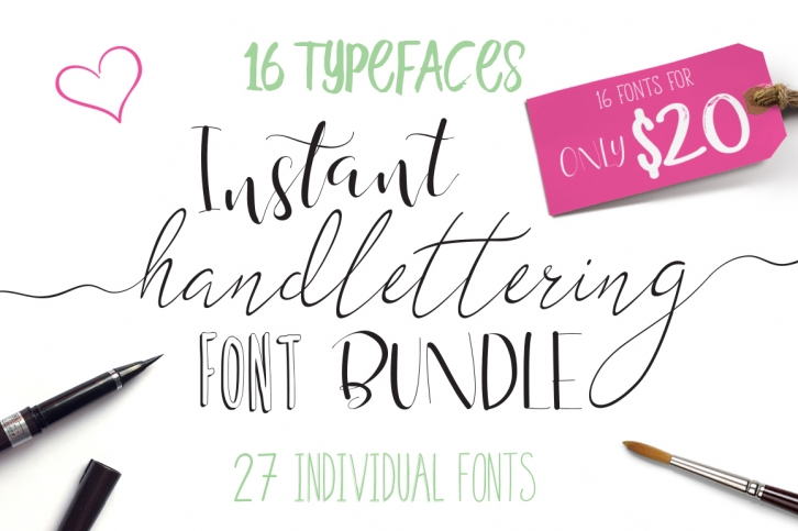 Font Bundle - Instant Hand Lettering Font Download