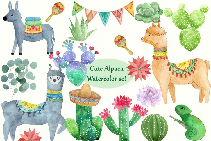 Cute Alpaca Watercolor Set Font Download