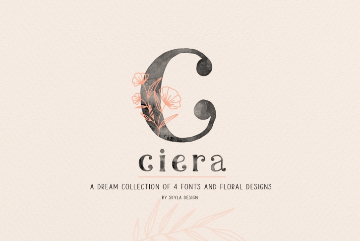 Ciera watercolor svg font family & floral logos clipart Font Download
