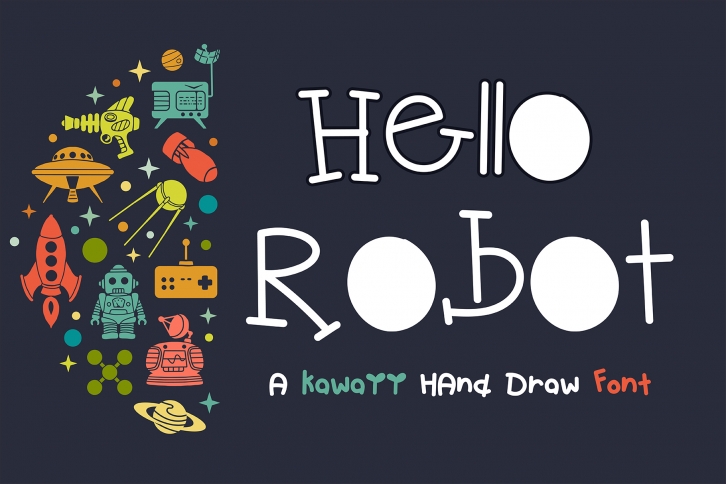 Hello Robot Handwritten- cute kid font Kawaii style! Font Download