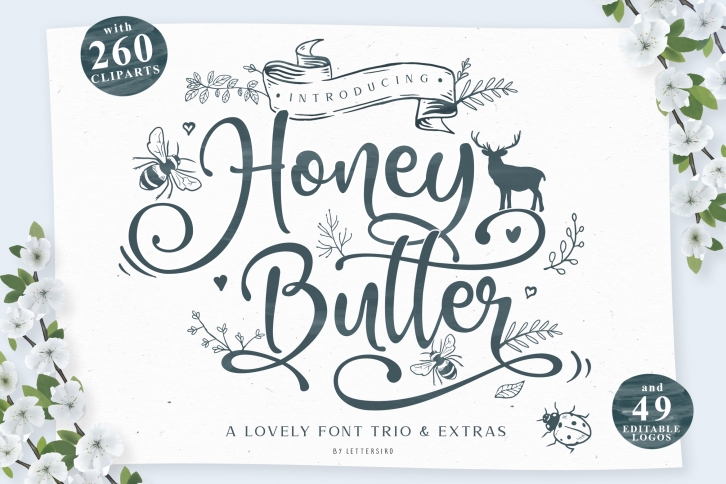 Honey Butter Font Trio & 260 Vectors Font Download